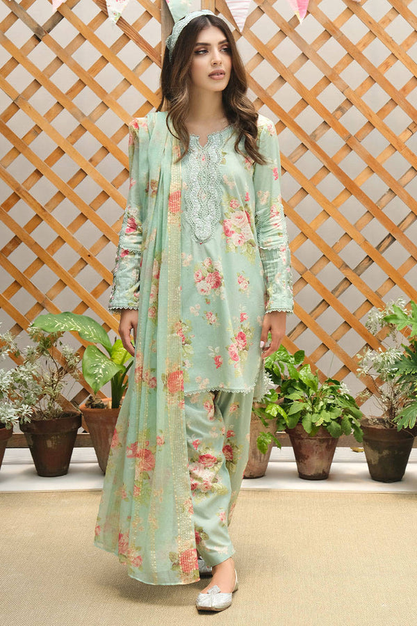 Farida Hasan | Aqua Floral -Swiss Lawn & Organza Collection Replica