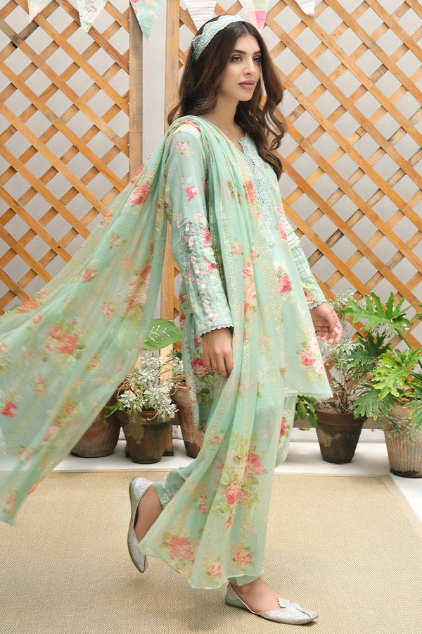 Farida Hasan | Aqua Floral -Swiss Lawn & Organza Collection Replica
