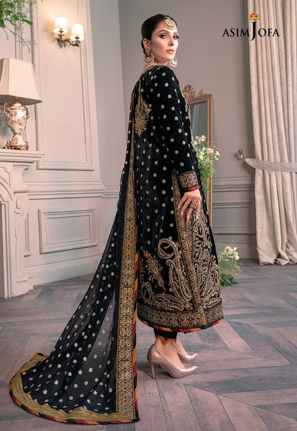Asim Jofa Navy Blue Velvet Formal Collection Replica