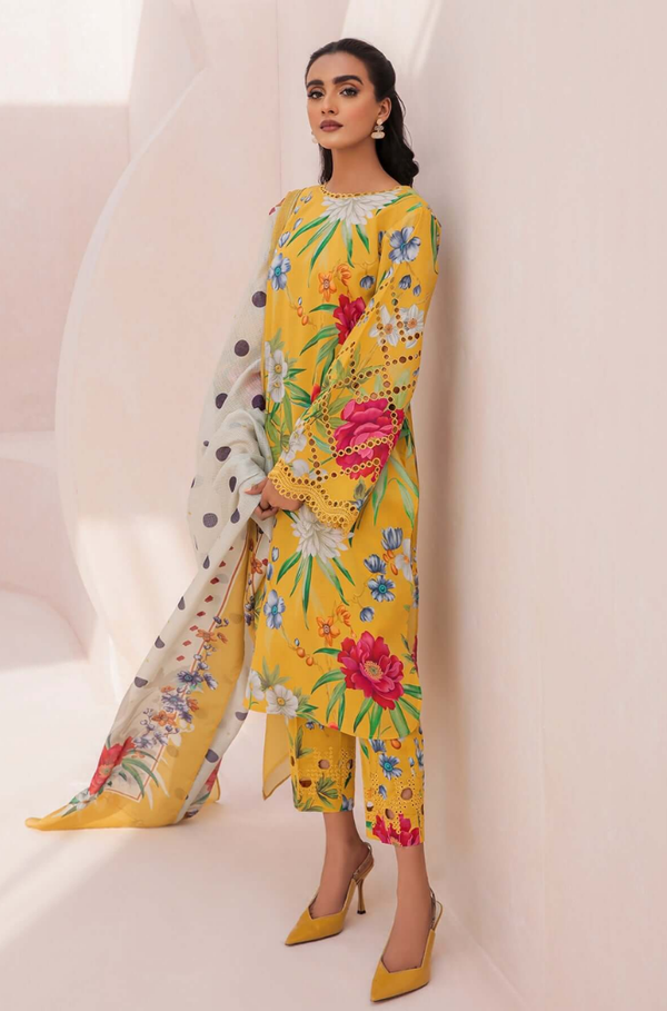 Baroque Yellow Printed Lawn Collection Replica