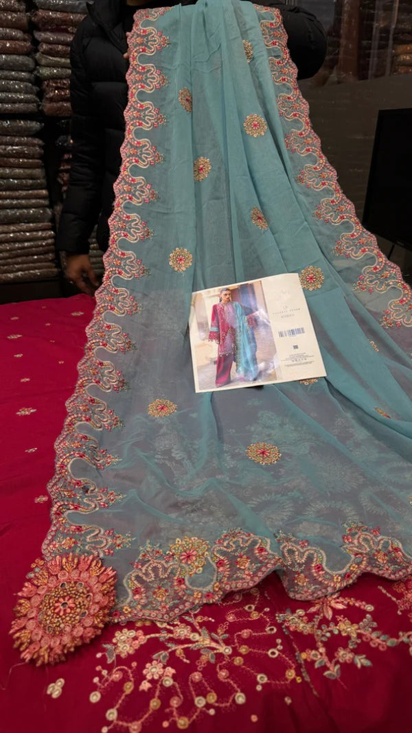 HUSSAIN REHAR Lawn – Riviera (Fuchsia Pink)
