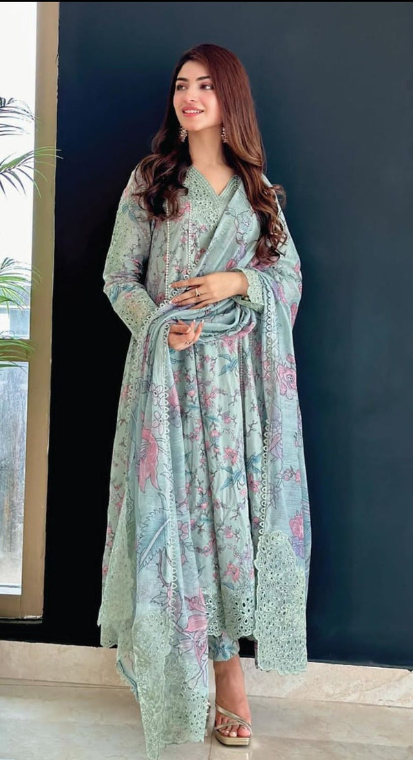 Iznik Green Luxury Lawn Collection Replica