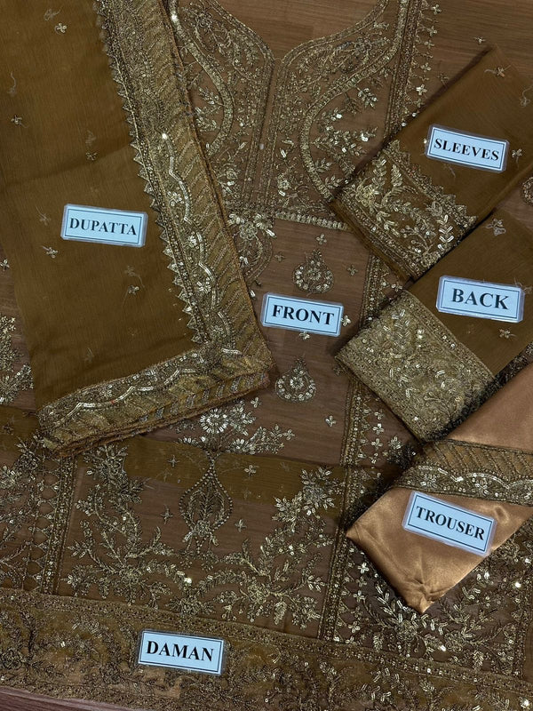 Asim Jofa Brown Chiffon Formal Collection Replica