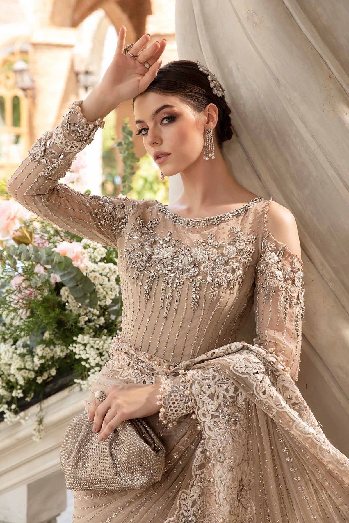 Maria B Brown Net Exclusive Saree Replica