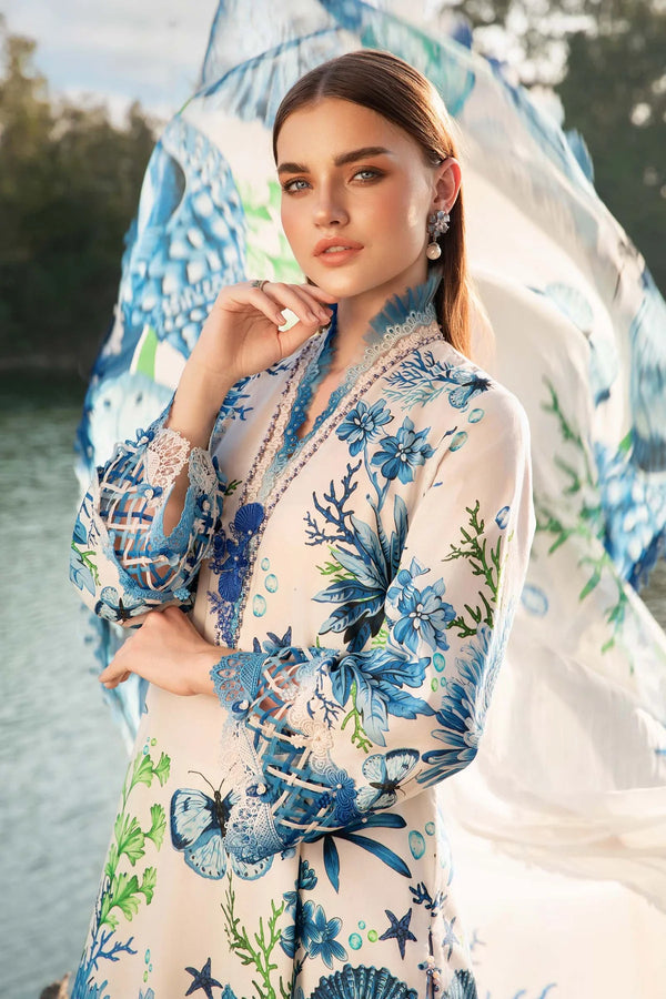 Maria B MPrint | White & Blue - Lawn Collection Replica