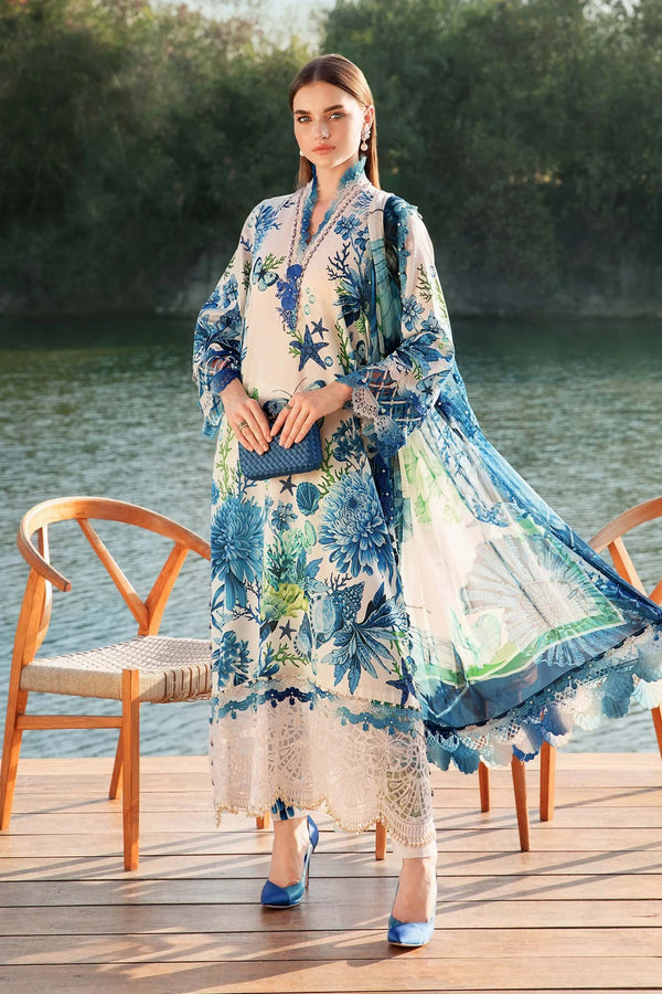 Maria B MPrint | White & Blue - Lawn Collection Replica