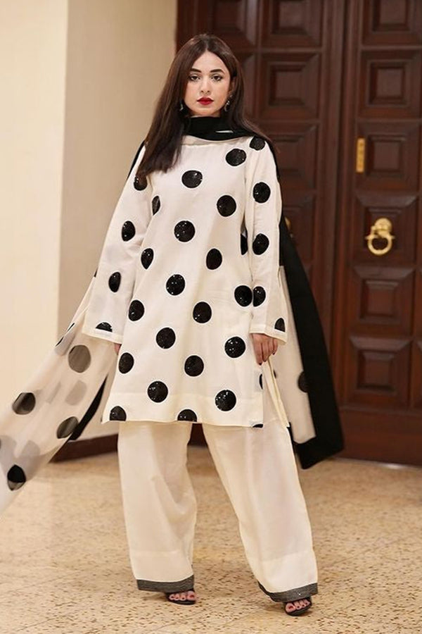 Zara Shahjahan | White Polka Dot - Lawn Collection Replica