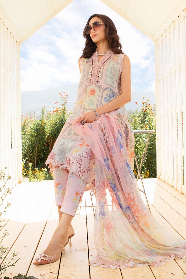 Elegant Pink Floral 3 Piece Lawn Suit || Maria B Inspired with Embroidered Accents