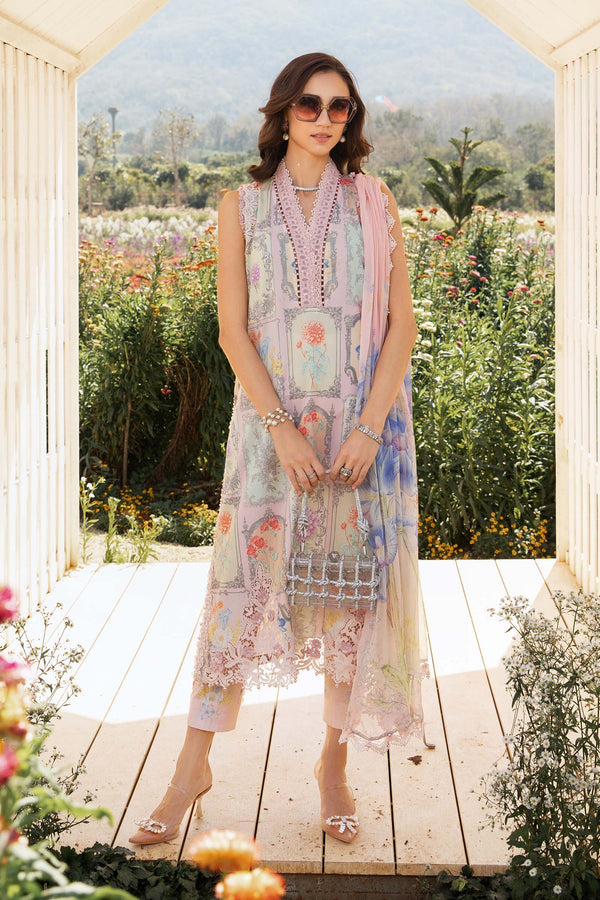 Elegant Pink Floral 3 Piece Lawn Suit || Maria B Inspired with Embroidered Accents