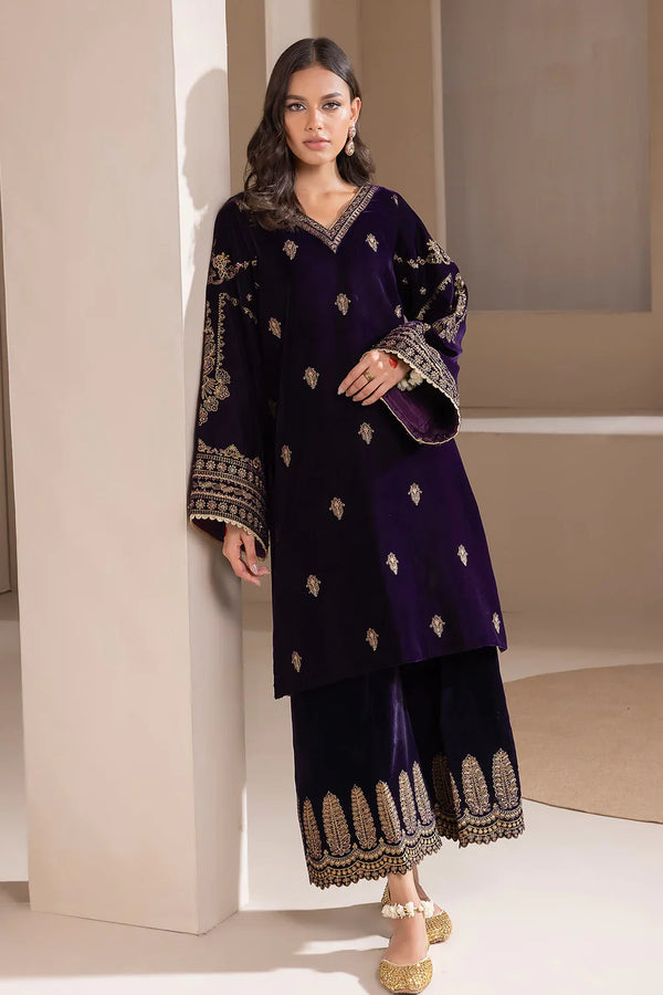 Baroque Dark Purple Velvet Formal Collection Replica