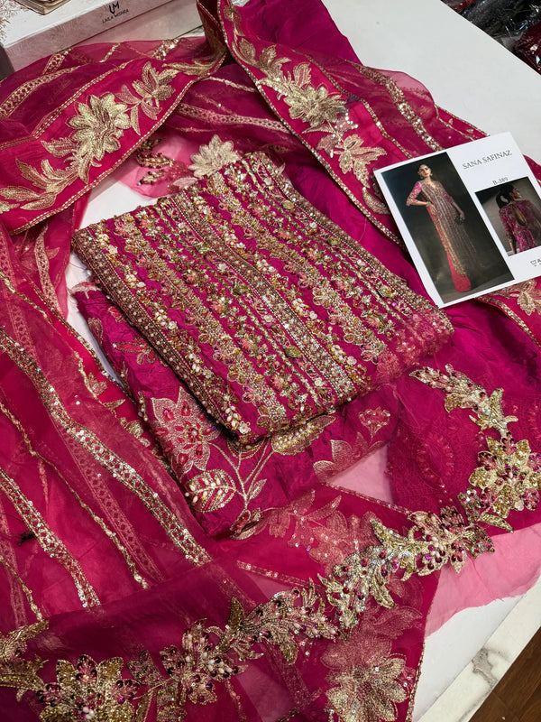 Sana Safinaz Signature Tassel Silk โ Shocking Pink Ensemble