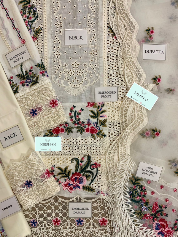 Qalamkar | Off White - Lawn & Chickenkari Collection Replica