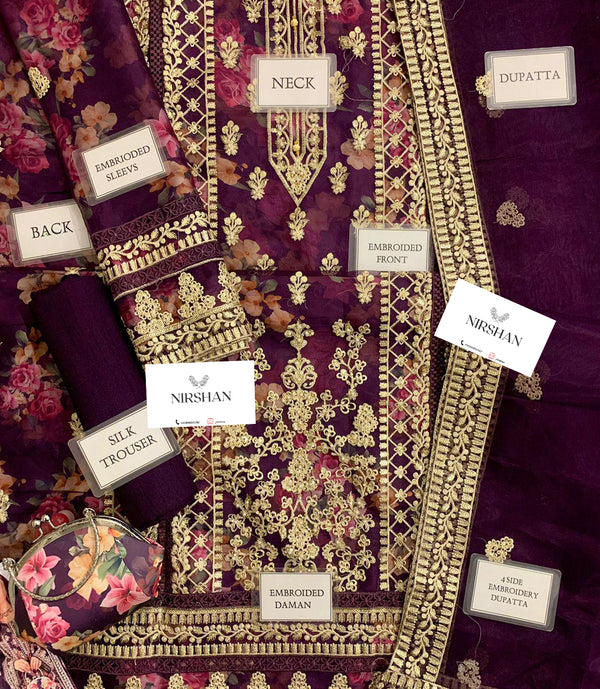 Tawwakal | Dark Purple - Semi-Stitched Organza Collection Replica