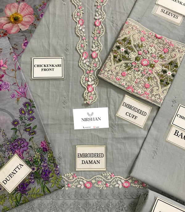Noor By Sadia Asad | Grey - Chikankari Collection Replica