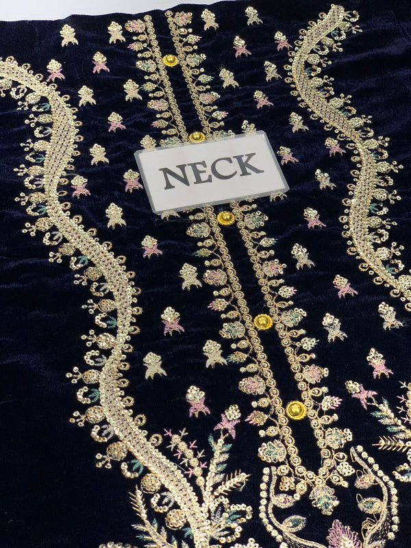 Afrozeh Navy Blue Velvet Formal Collection Replica