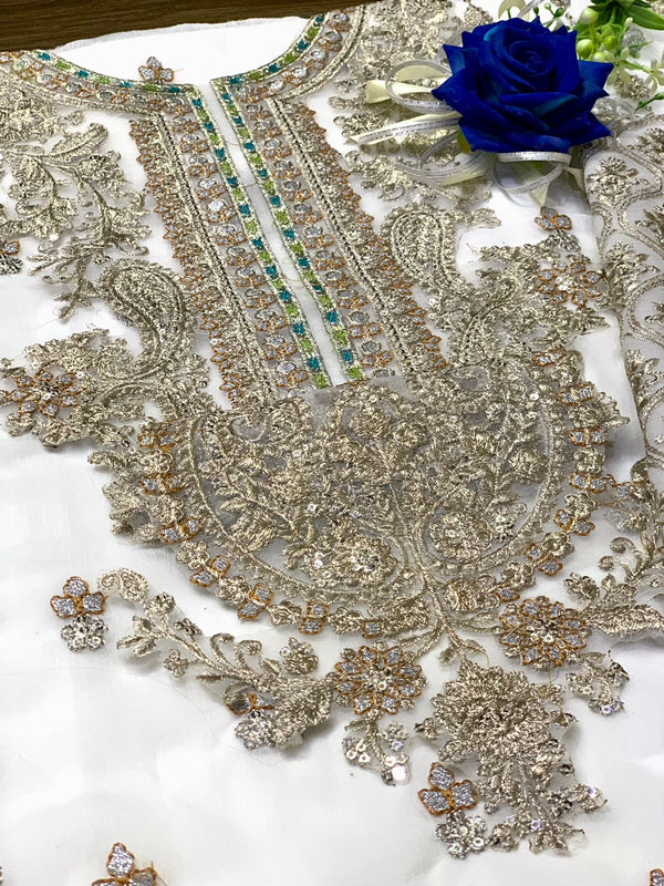 Maria B White Chiffon Formal Collection Replica