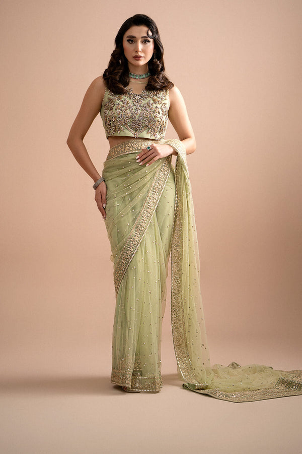 Maria B Green Exclusive Net Saree Replica
