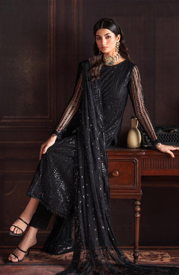 Zarif Black Chiffon Formal Collection Replica