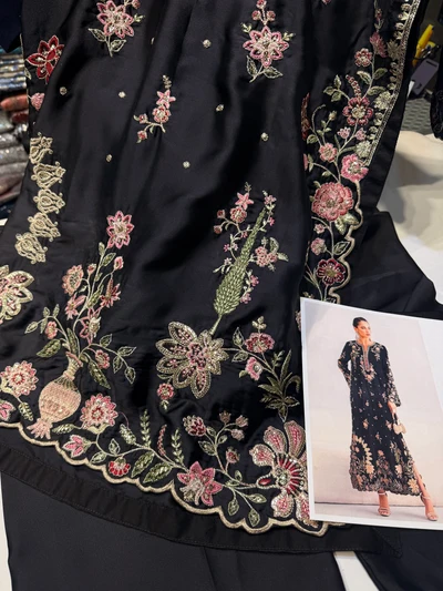 ETHNC SILK KAFTAN 2PC E-104 JET BLACK STITCHED (Delivery Time 10 to 15 Days)