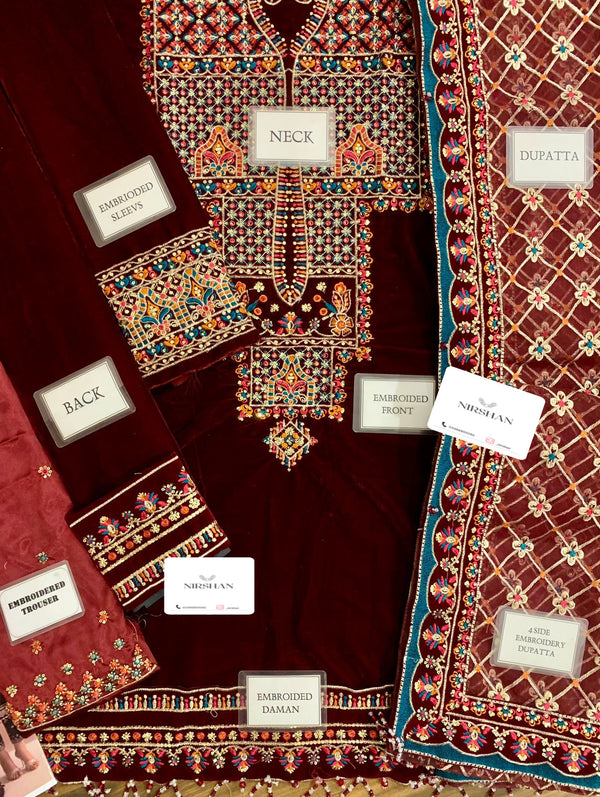 Jazmin Maroon Velvet Formal Collection Replica