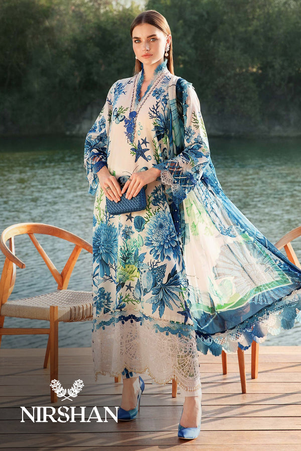Maria B MPrint | White & Blue - Lawn Collection Replica