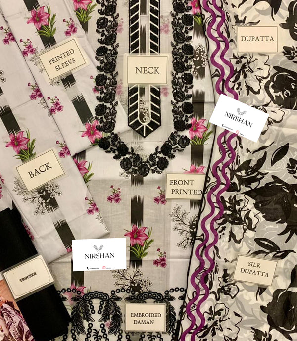 Asifa & Nabeel | Black & White - Digital Printed Embroidered Collection Replica