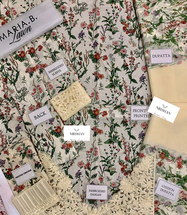 Maria B | Beige - MPrint Lawn Collection Replica