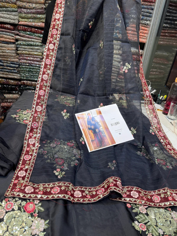 Ethnc Silk Embroidered Black 3Pc