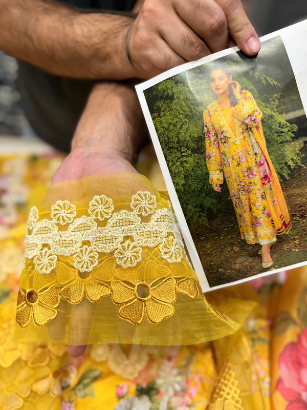 ANEELAS YELLOW SILK PRINT