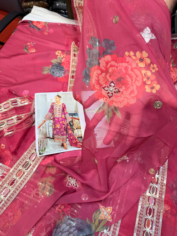 ANEELAS SILK PRINT FUSCHIA PINK