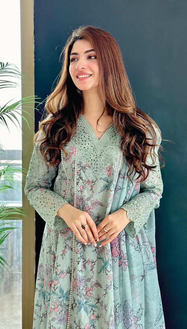 Iznik Green Luxury Lawn Collection Replica