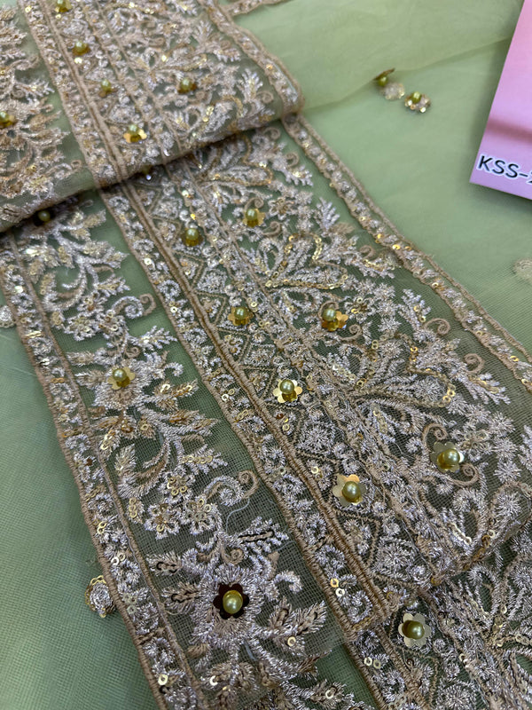 Maria B Green Exclusive Net Saree Replica