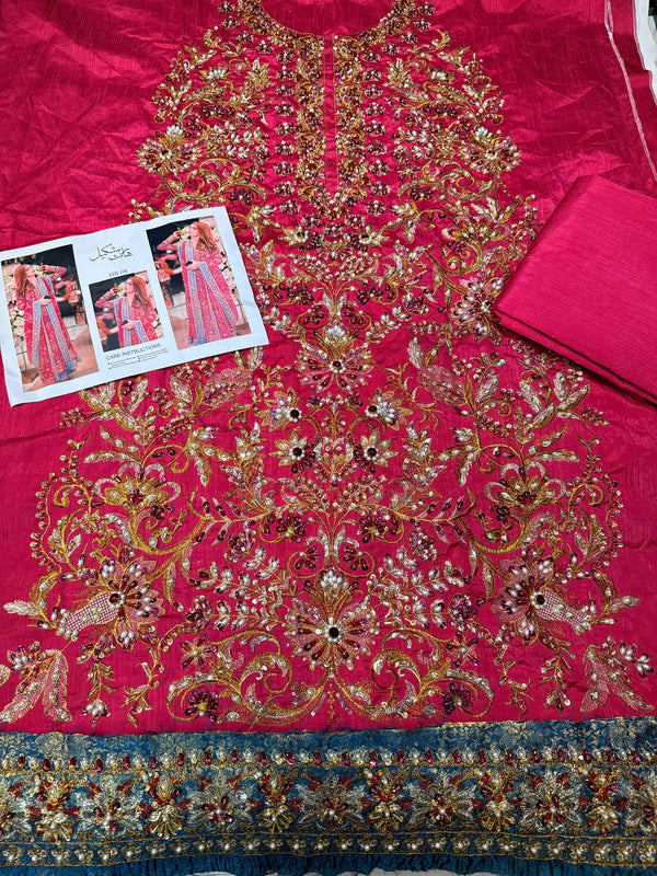 HARIS SHAKEEL RAW SILK SHAYNA โ SHOCKING PINK