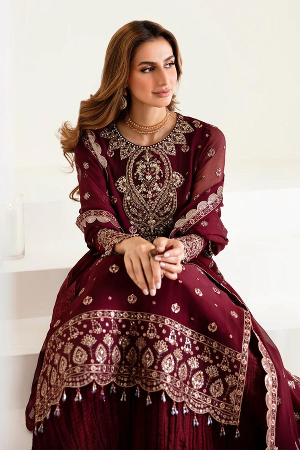 Alizeh Maroon Chiffon Formal Collection Replica