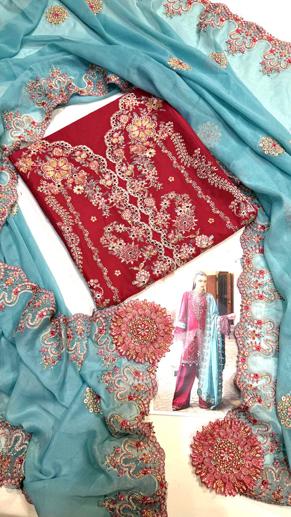 HUSSAIN REHAR Lawn – Riviera (Fuchsia Pink)