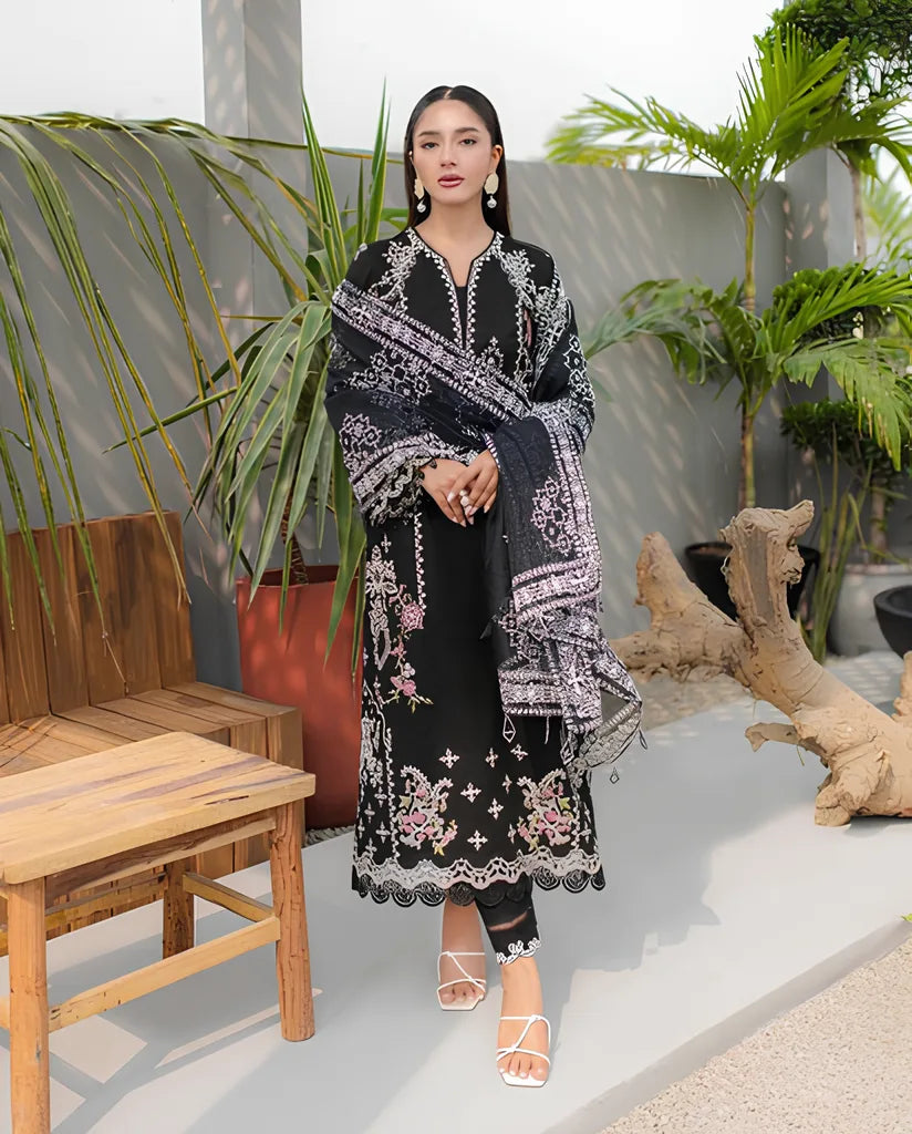 Qalamkar | Black - Luxury Lawn Collection Replica