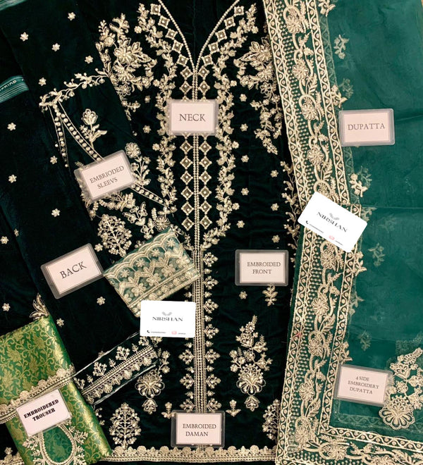 Qalamkar Green Velvet Formal Collection Replica