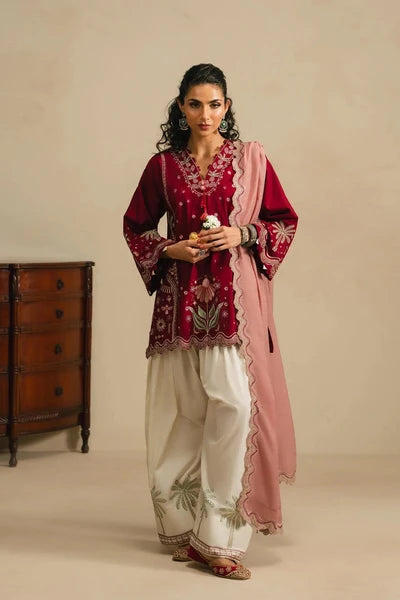ETHNC KURTA SET 3PC E-103 BRICK RED
