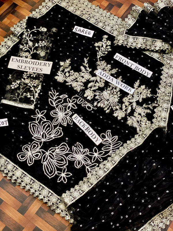 Iznik Black Exclusive Net Saree Replica