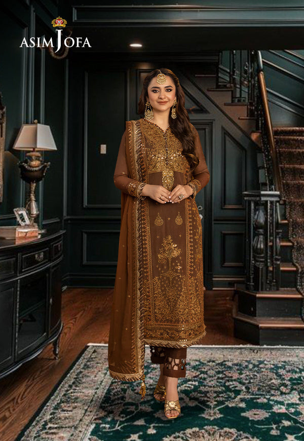 Asim Jofa Brown Chiffon Formal Collection Replica