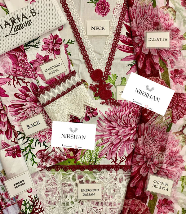 Maria B MPrint | White & Pink - Lawn Collection Replica