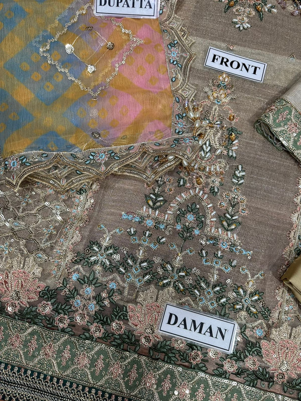 Baroque Light Brown Organza Formal Collection Replica