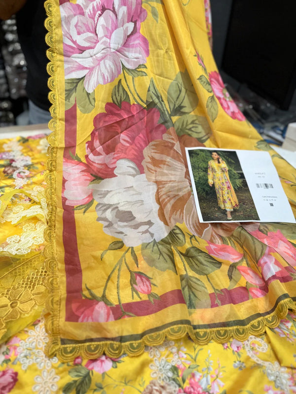 ANEELAS YELLOW SILK PRINT