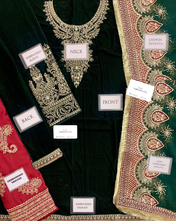 Jazmin Dark Green Velvet Formal Collection Replica