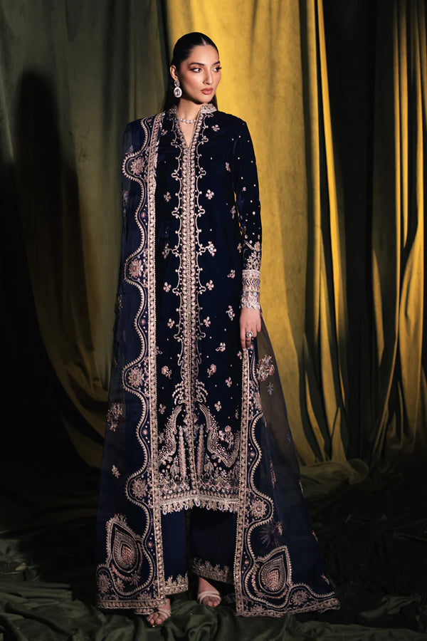 Qalamkar Navy Blue Velvet Formal Collection Replica