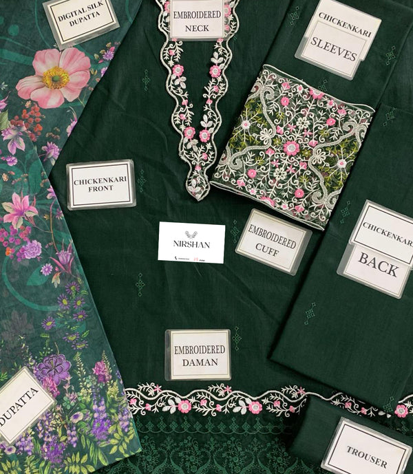 Noor By Sadia Asad | Emerald Green - Chikankari Collection Replica