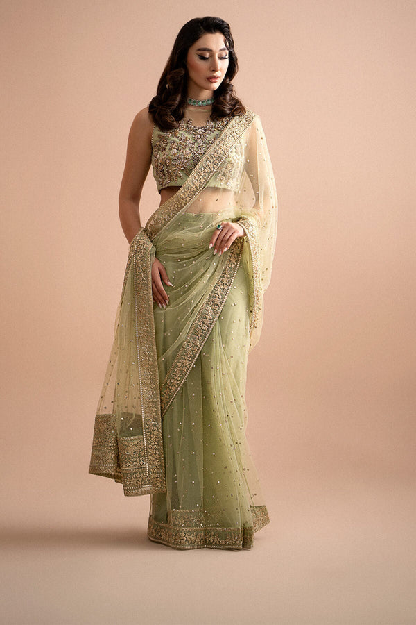 Maria B Green Exclusive Net Saree Replica