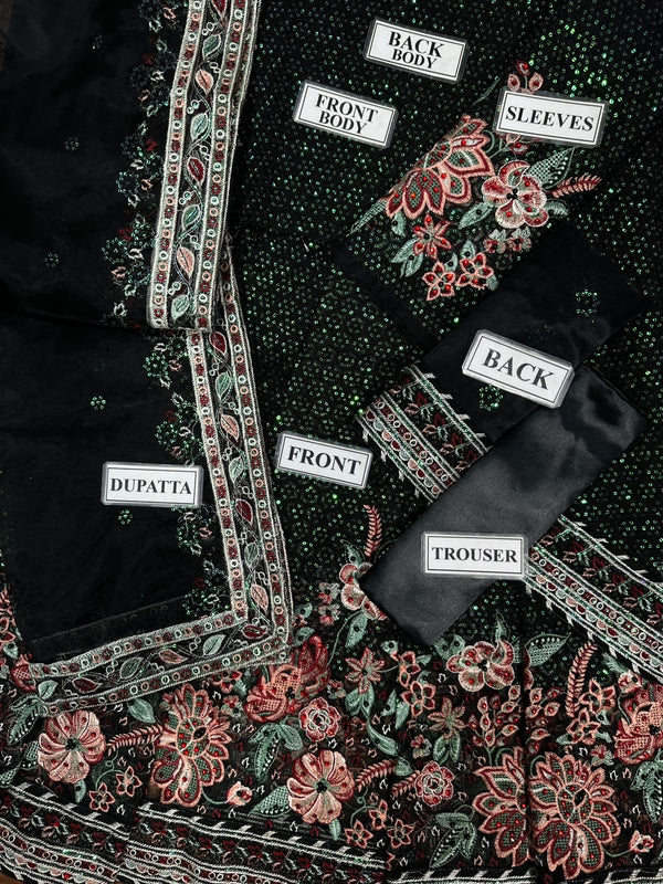 Jazmin Black Organza Lehenga Bridal Collection Replica