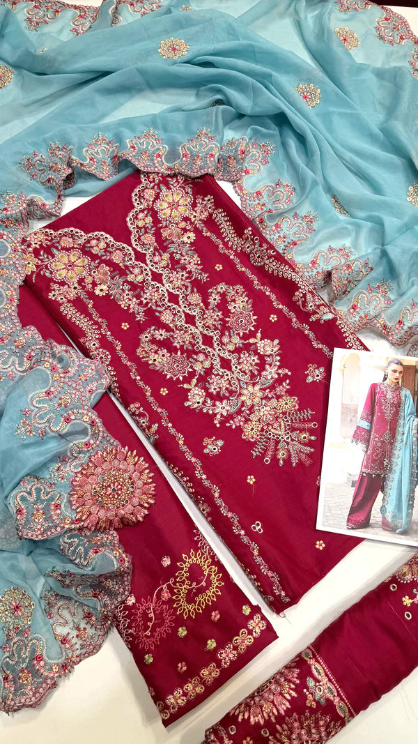 HUSSAIN REHAR Lawn – Riviera (Fuchsia Pink)