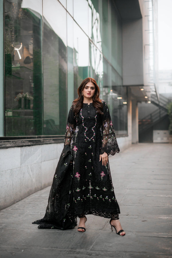 ANEELAS BLACK LAWN 3-PC (DOUBLE NECK)